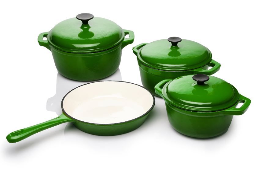 Rystel Seven Piece Cast Iron Enamel Cookware Pot Set - Dark Green