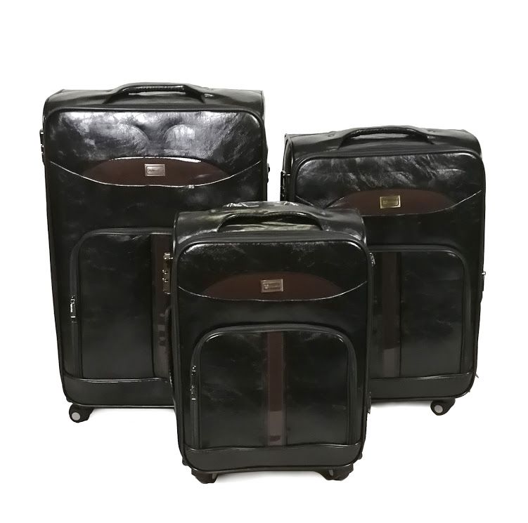 Mooistar Set of 3 PU Leather Travel Suitcases Luggage 28'24'22'inch-Black