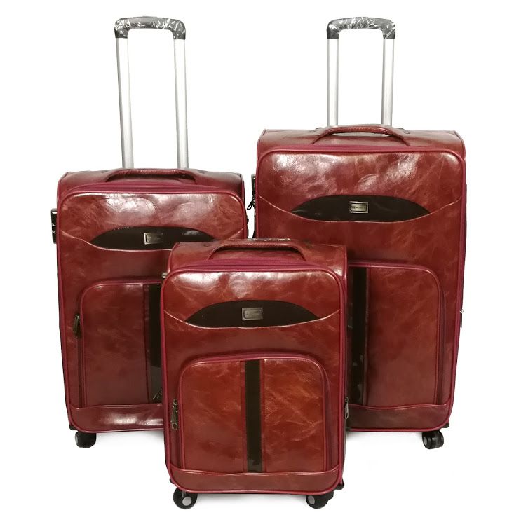 Mooistar Set of 3 PU Leather Travel Suitcases Luggage 28'24'23'inch-Red