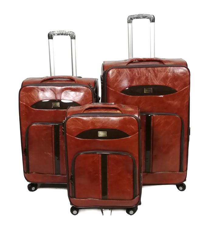 Mooistar Set of 3 PU Leather Travel Suitcases Luggage 28'24'24'inch-Brown