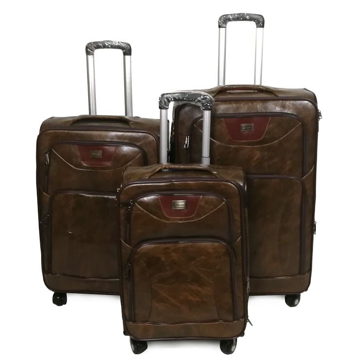 Mooistar Set of 3 PU Leather Travel Suitcases Luggage 28'24'25'inch-Coffee
