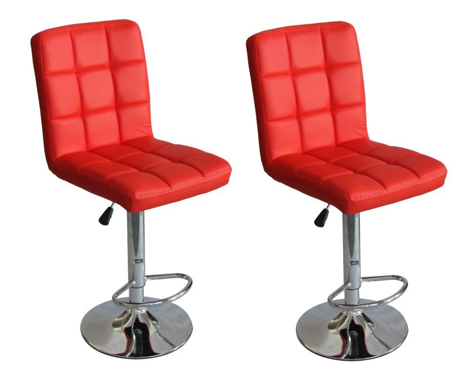 Faux Leather Swivel Kitchen Bar Stool Chair (Set of 2) - Red
