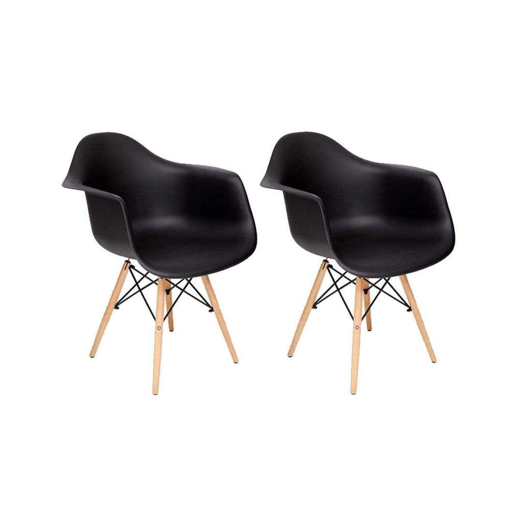 Replica Del Eames Eiffel - Arm Chair/Wood Leg - Set of 2 - Black/Natural Wood