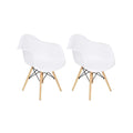 Replica Del Eames Eiffel - Arm Chair/Wood Leg - Set of 2 - White/Natural Wood