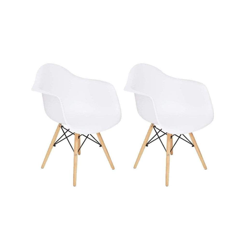 Replica Del Eames Eiffel - Arm Chair/Wood Leg - Set of 2 - White/Natural Wood