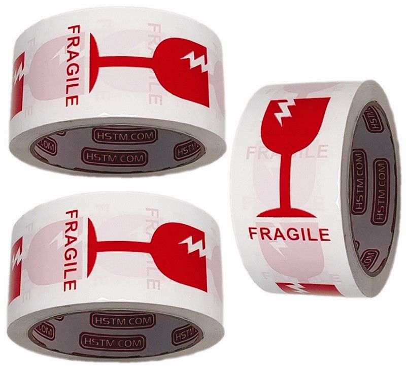 Fragile Tape with Glass Print - 48mm x 50m (3 Pack)
