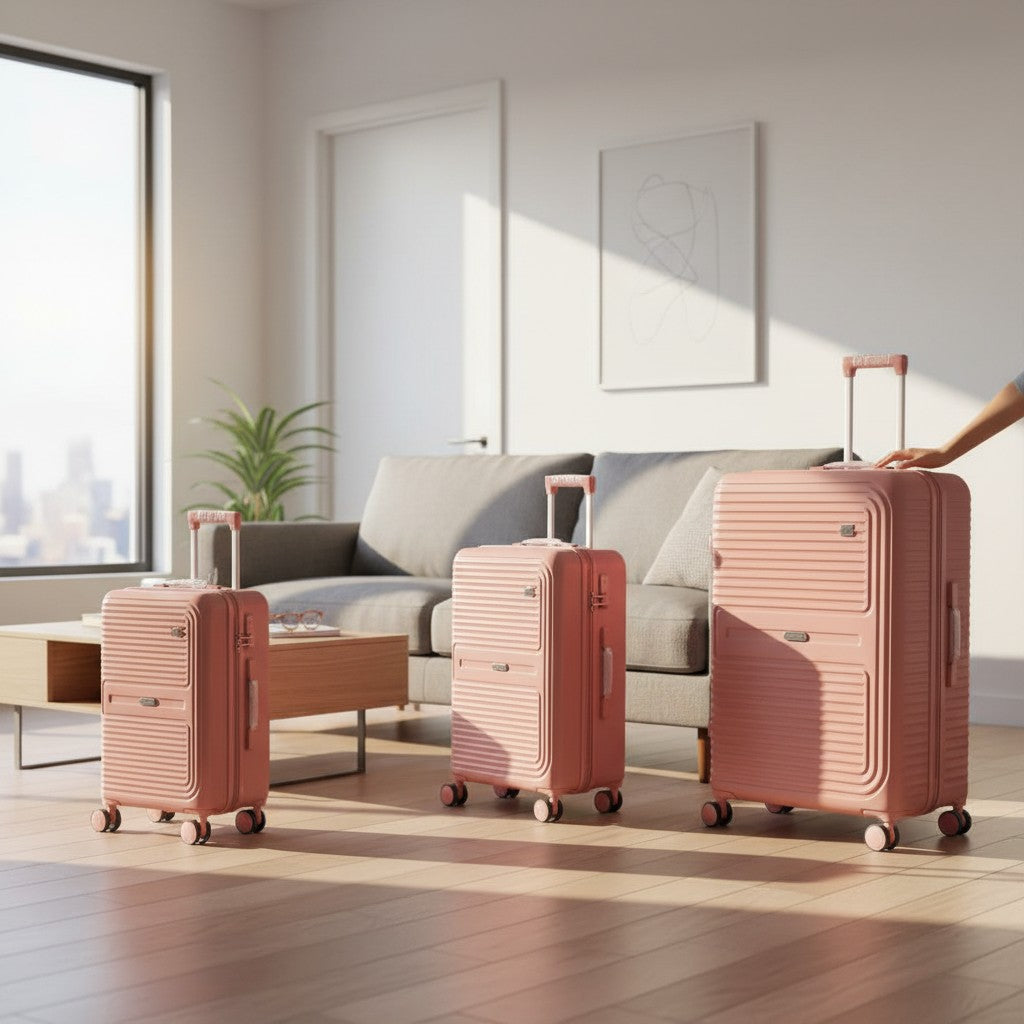 SMTE Satro Gear 3-Piece Polypropylene Unbreakable Suitcase Pink 8 Wheels