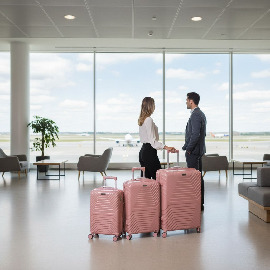 SMTE Satro Gear 3-Piece Polypropylene Unbreakable Suitcase Rose Gold 8 Wheels