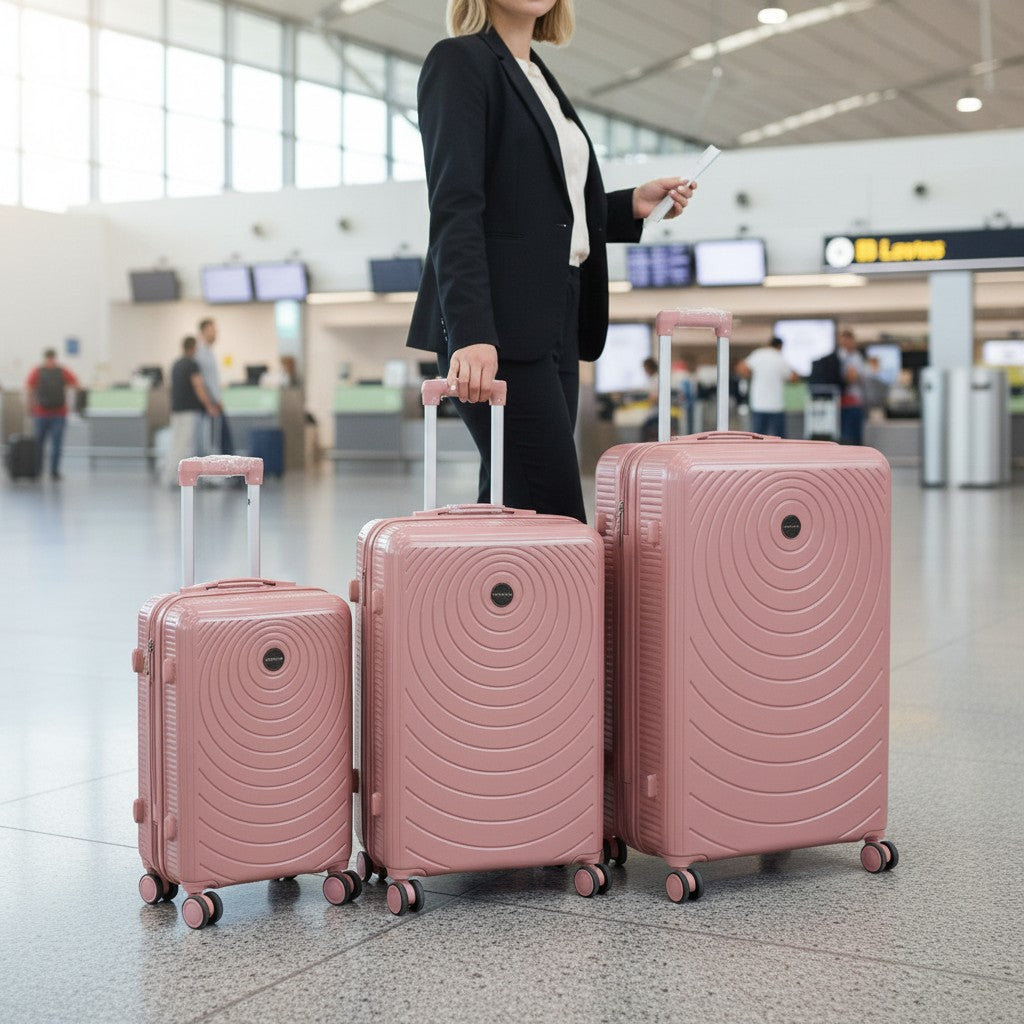 SMTE Satro Gear 3-Piece Polypropylene Unbreakable Suitcase Rose Gold 8 Wheels