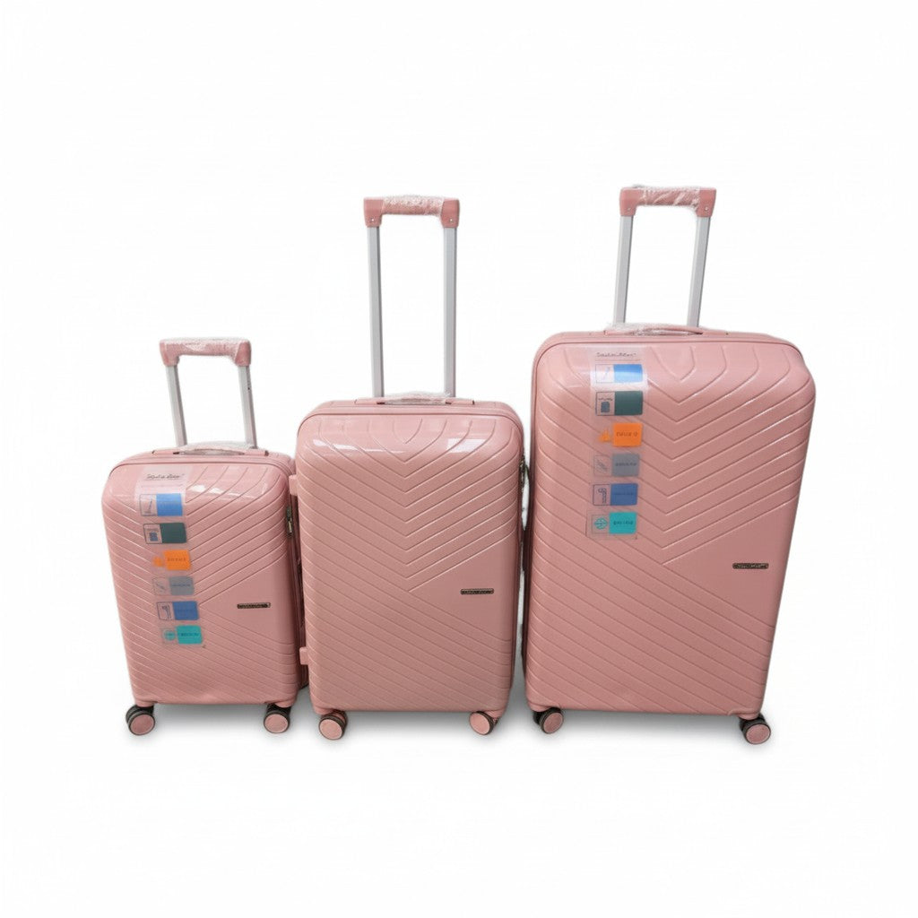 SMTE Satro Gear 3-Piece Polypropylene Unbreakable Suitcase Rose Gold 8 Wheels