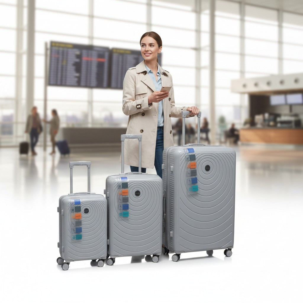 SMTE Satro Gear 3-Piece Polypropylene Unbreakable Suitcase Grey 8 Wheels