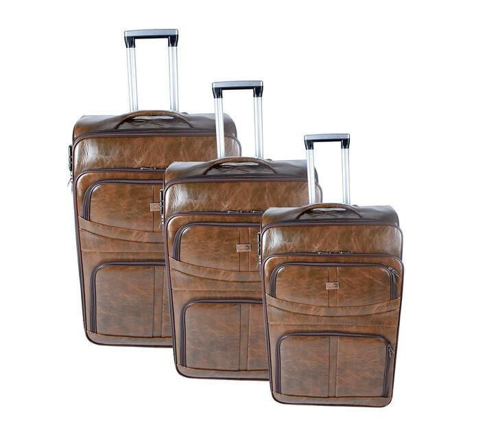 Nexco Luggage Set of 3 PU Leather Travel Suitcases 28'24'22' inch - Brown