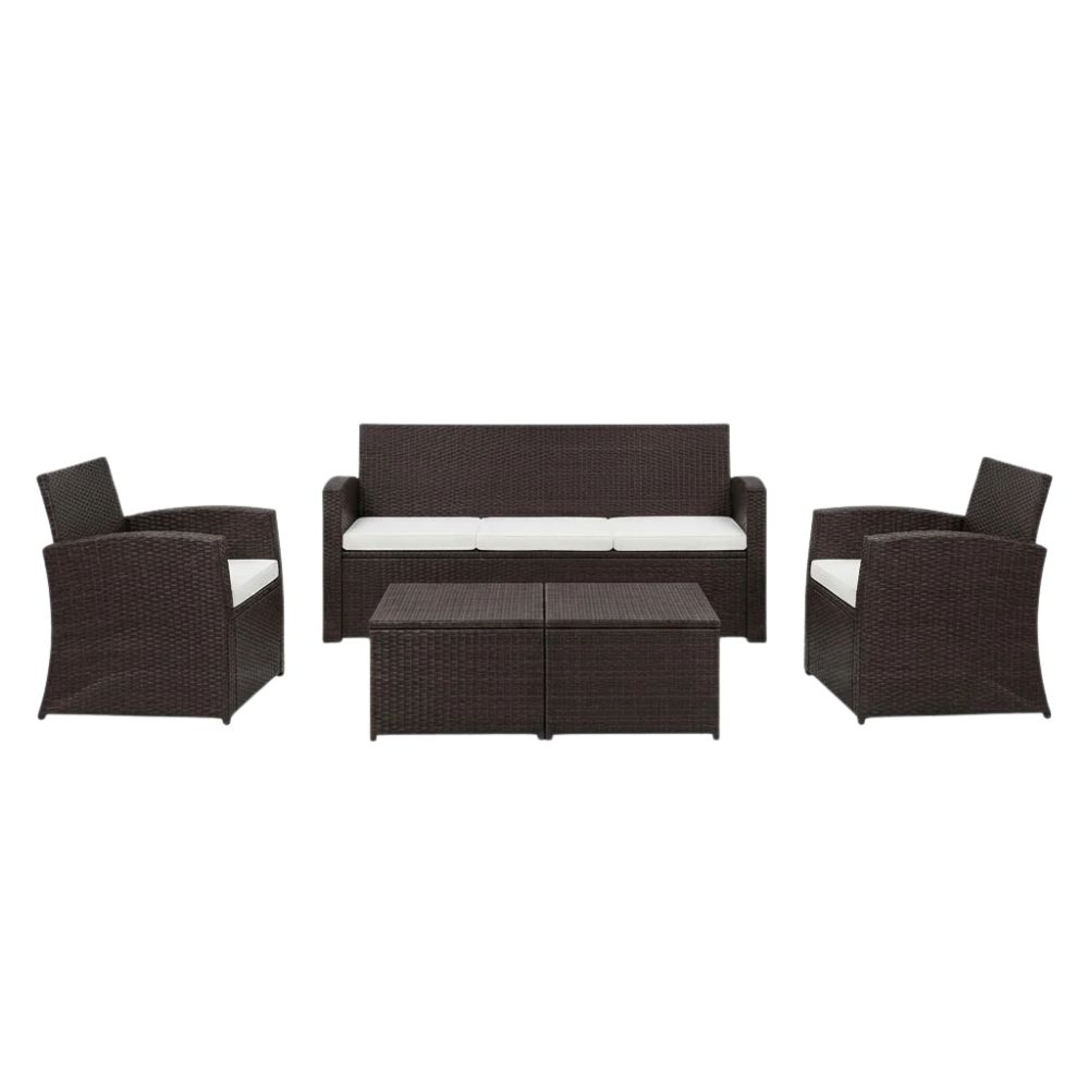 SMTE 5 Piece Outdoor Wicker Sofa Set with Coffee Table Brown