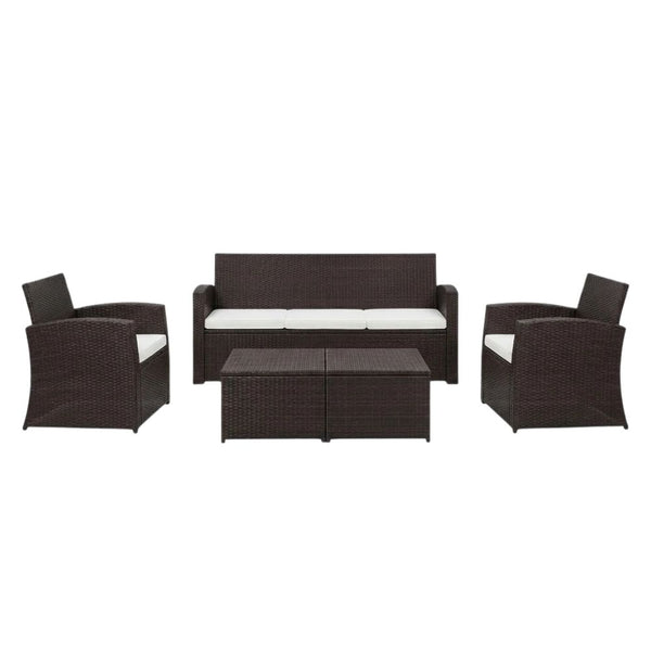SMTE 5 Piece Outdoor Wicker Sofa Set with Coffee Table Brown