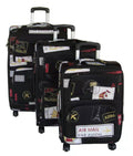 3 Piece Graphic Art PU Leather Travel Luggage Bag Set - Airmail