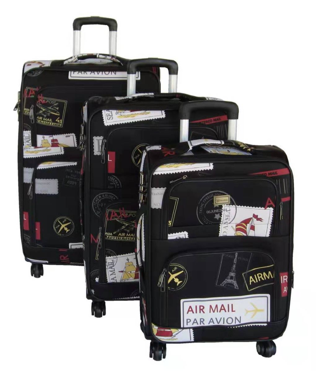 3 Piece Graphic Art PU Leather Travel Luggage Bag Set - Airmail