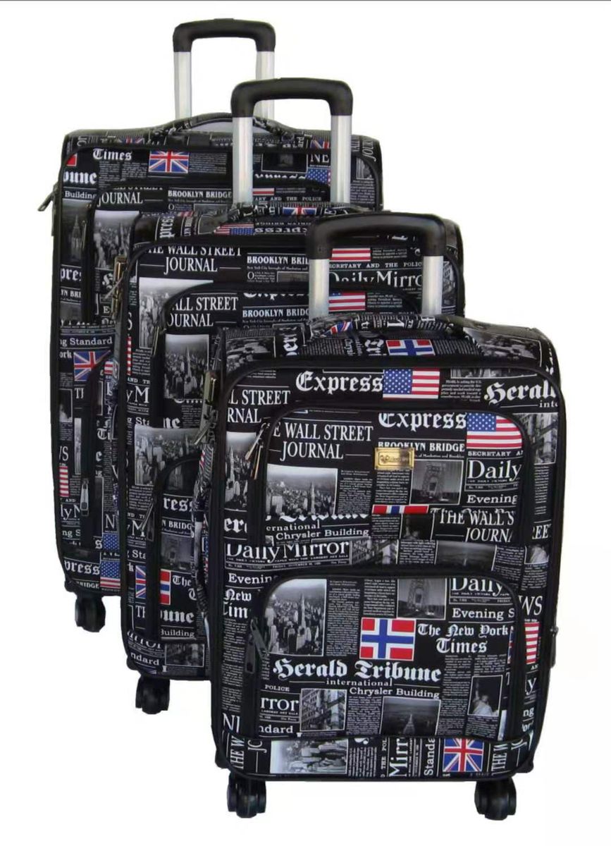 3 Piece Graphic Art PU Leather Travel Luggage Bag Set - Media Express