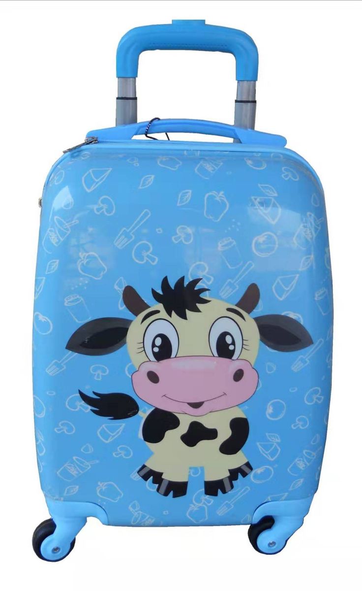 Kiddies Cartoon Hand Luggage Kids School Bag Suitcase for Children - Blue Cow