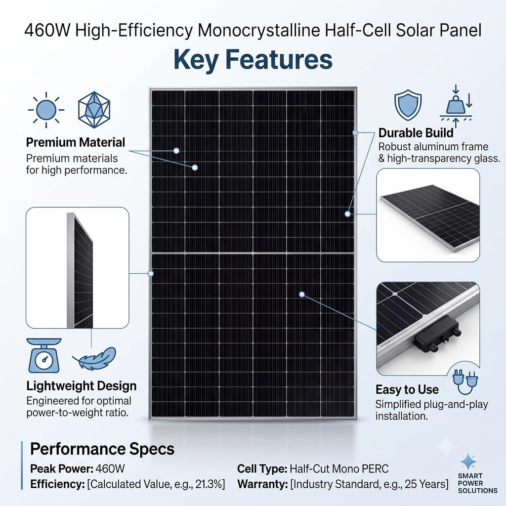 SMTE - 460W Monocrystalline Half-Cell Solar Panel - High Efficiency PV Module
