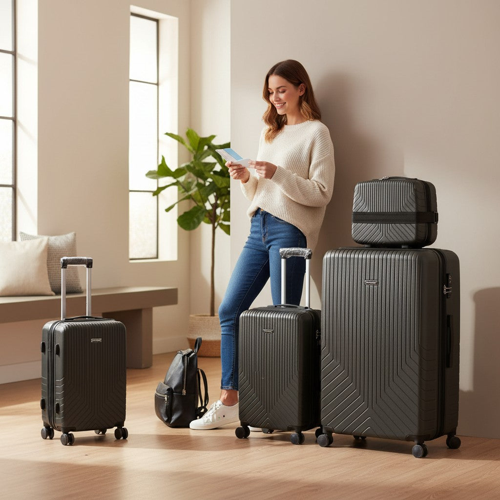 SMTE Satro Gear 4-Piece Polypropylene Unbreakable Suitcase Black 8 Wheels