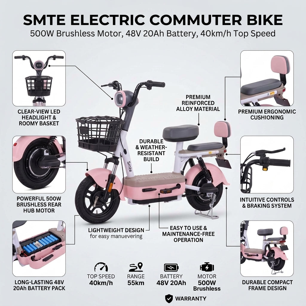 Smte Electric Commuter Bike – 500W Brushless Motor, 48V 20Ah Battery, 40km/h Top Speed