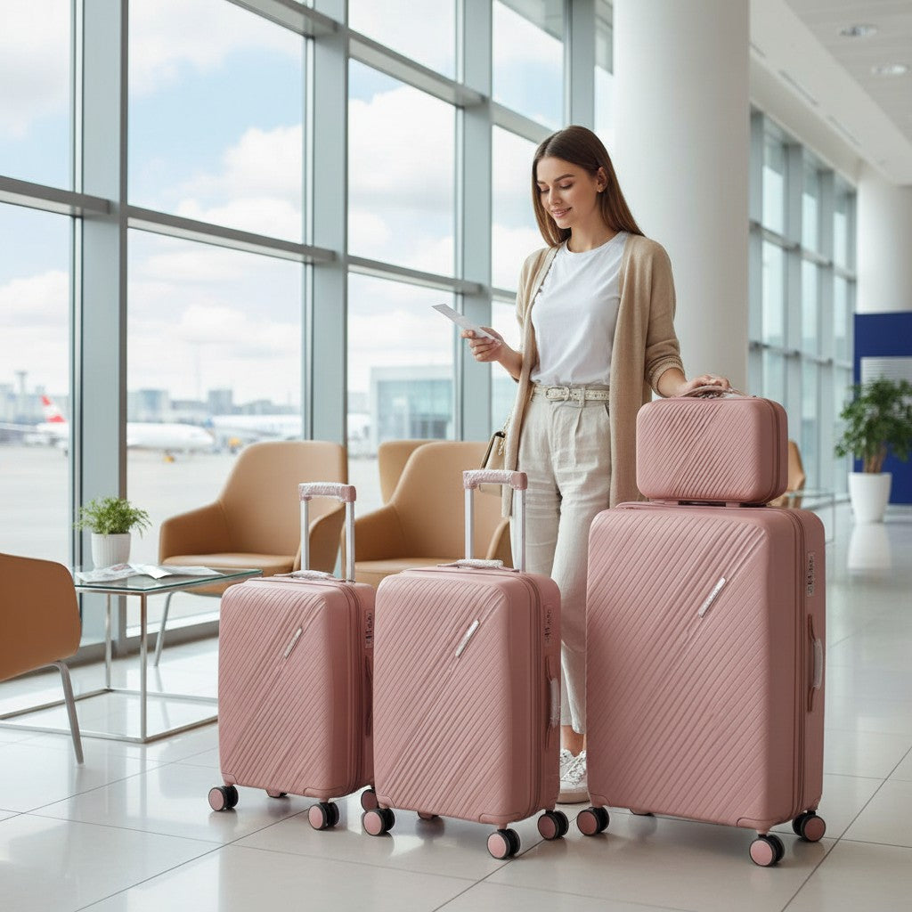 SMTE Satro Gear 4-Piece Polypropylene Unbreakable Suitcase Rose Gold 8 Wheels