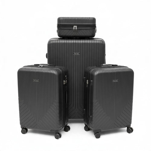 Sastro Gear 4-Piece PP Luggage Set - Black Vertical Ribbed