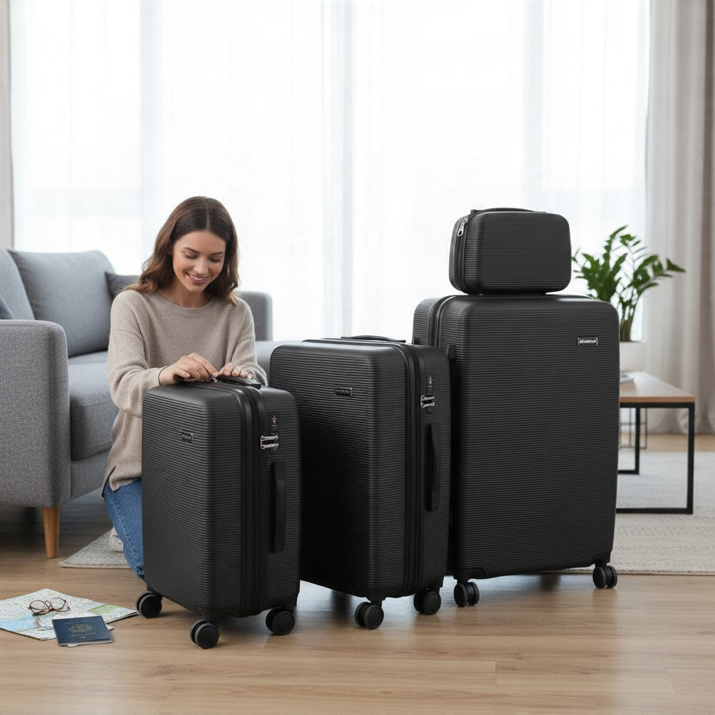 SMTE Satro Gear 4-Piece Polypropylene Unbreakable Suitcase Black 8 Wheels