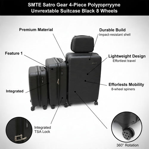 Sastro Gear 4-Piece PP Luggage Set - Black Oval