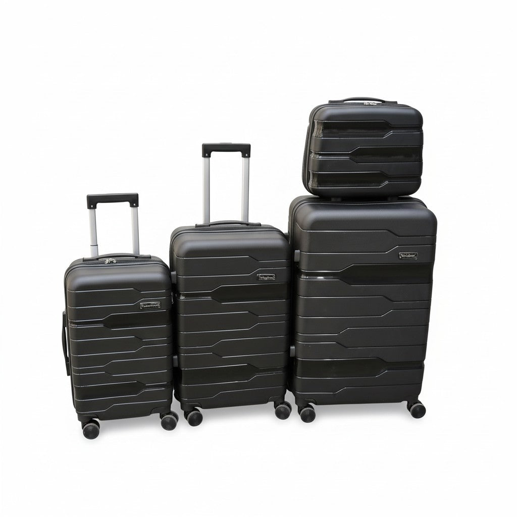 SMTE Sastro Gear 4-Piece Polypropylene Unbreakable Suitcase Black 8 Wheels