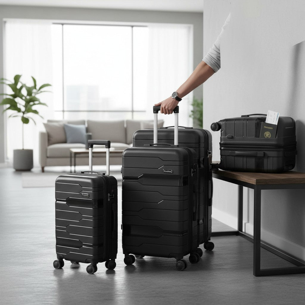 SMTE Sastro Gear 4-Piece Polypropylene Unbreakable Suitcase Black 8 Wheels