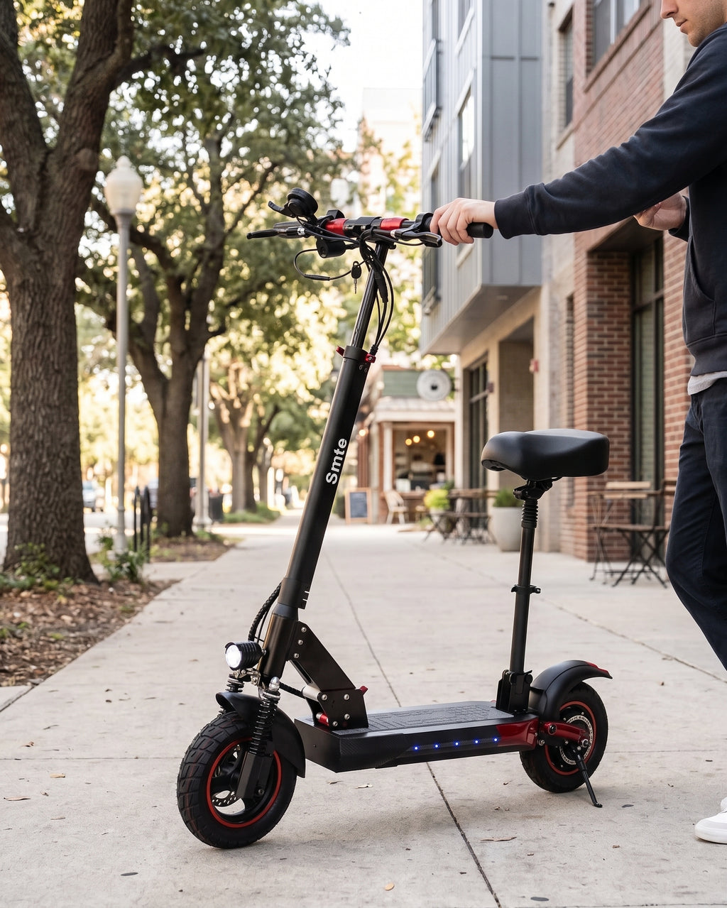 Smte Foldable Electric Scooter with Removable Seat – 52V 28Ah Battery, 50km/h Max Speed, Dual Suspension & 10-Inch Pneumatic Tires
