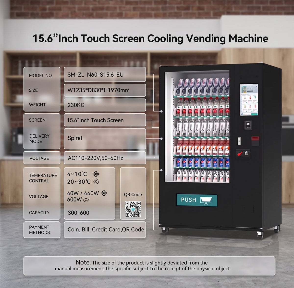 SMTE- Commercial Smart Vending Machine with 15.6″ Touchscreen – Cooling, Cash & Card Payment | Pre-Order