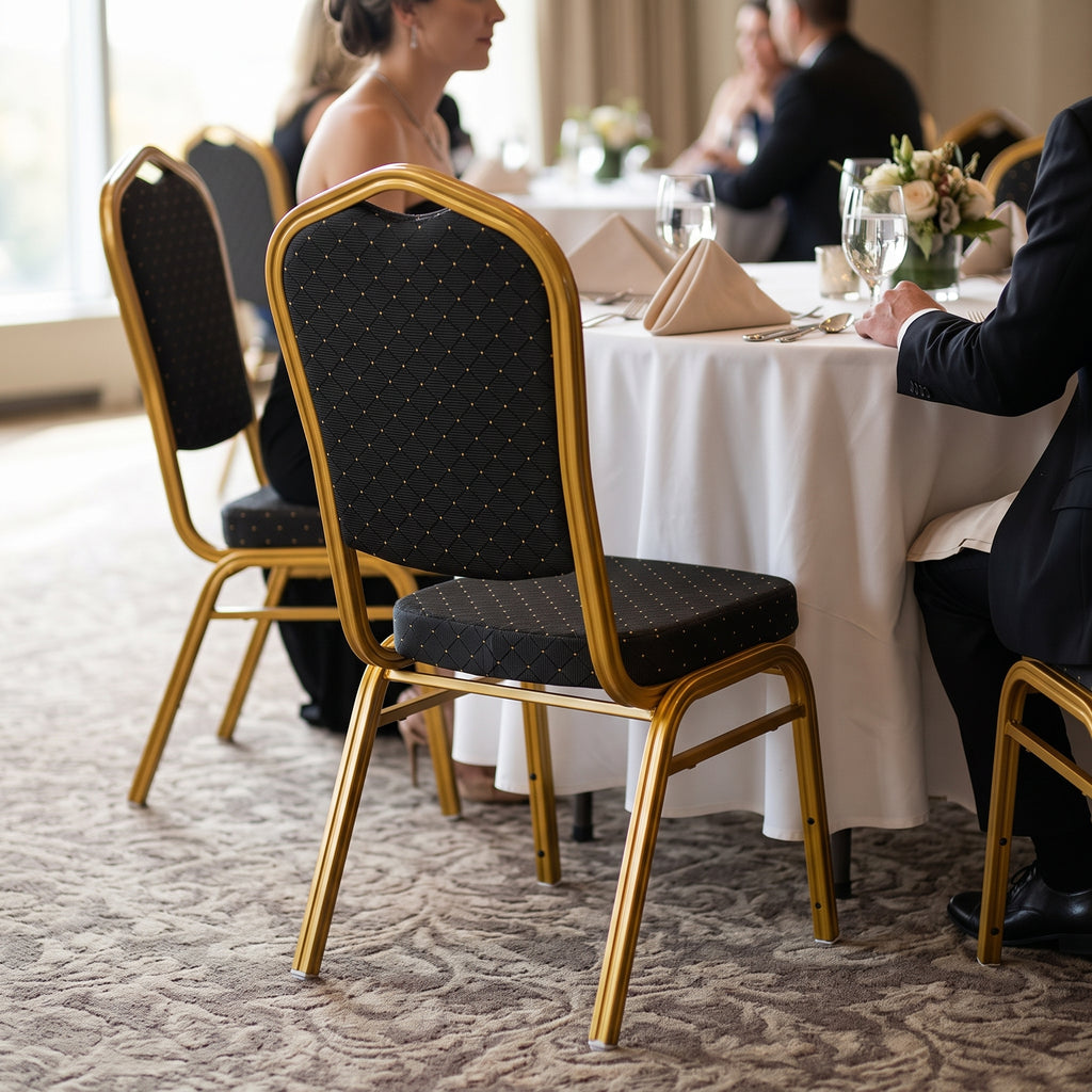 SMTE Classic Crown Back Banquet & Conference Chair (Black Fabric with Gold Frame)