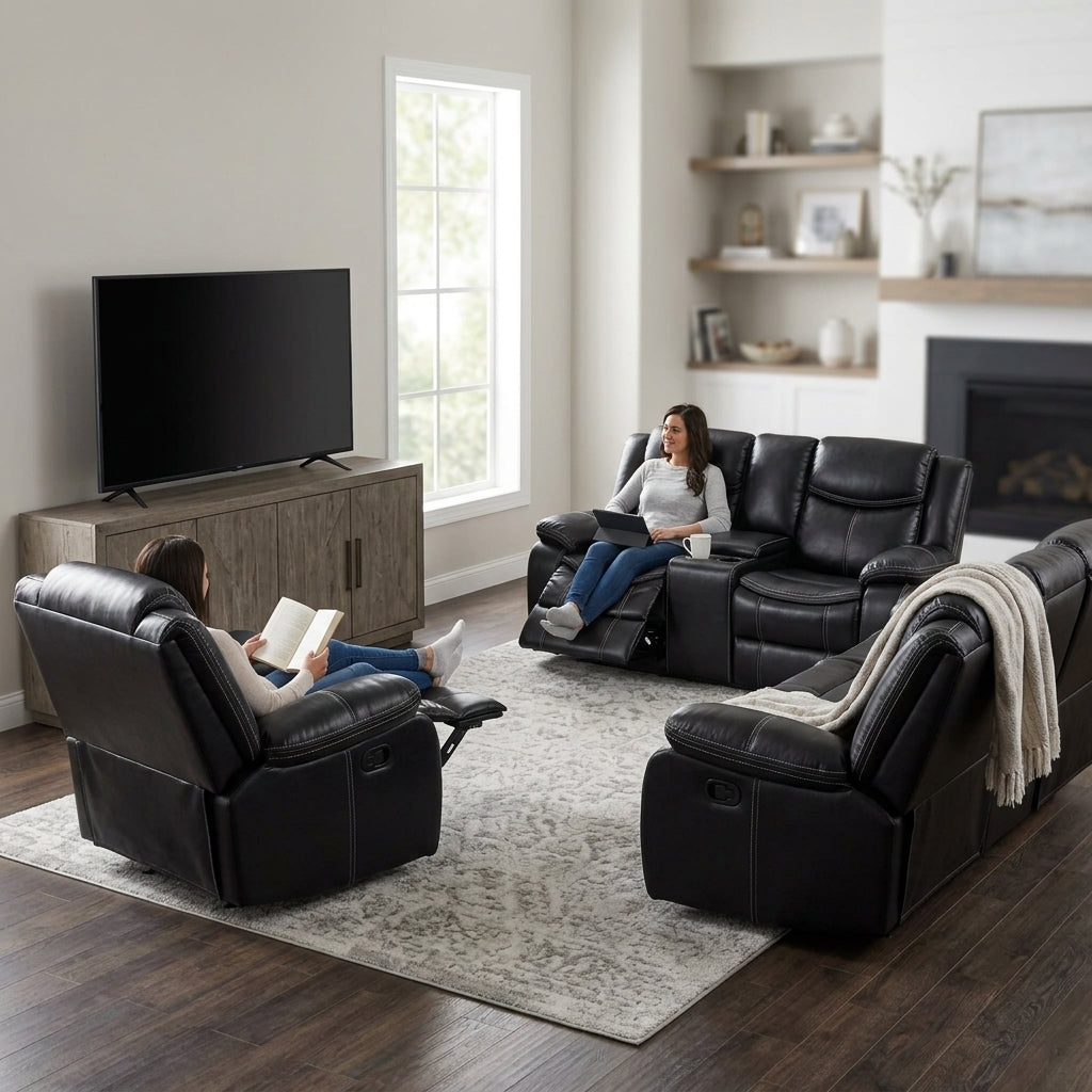 Smte 3-Piece Reclining Living Room Sofa Set – Recliner Armchair, Console Loveseat & Reclining Couch CX002