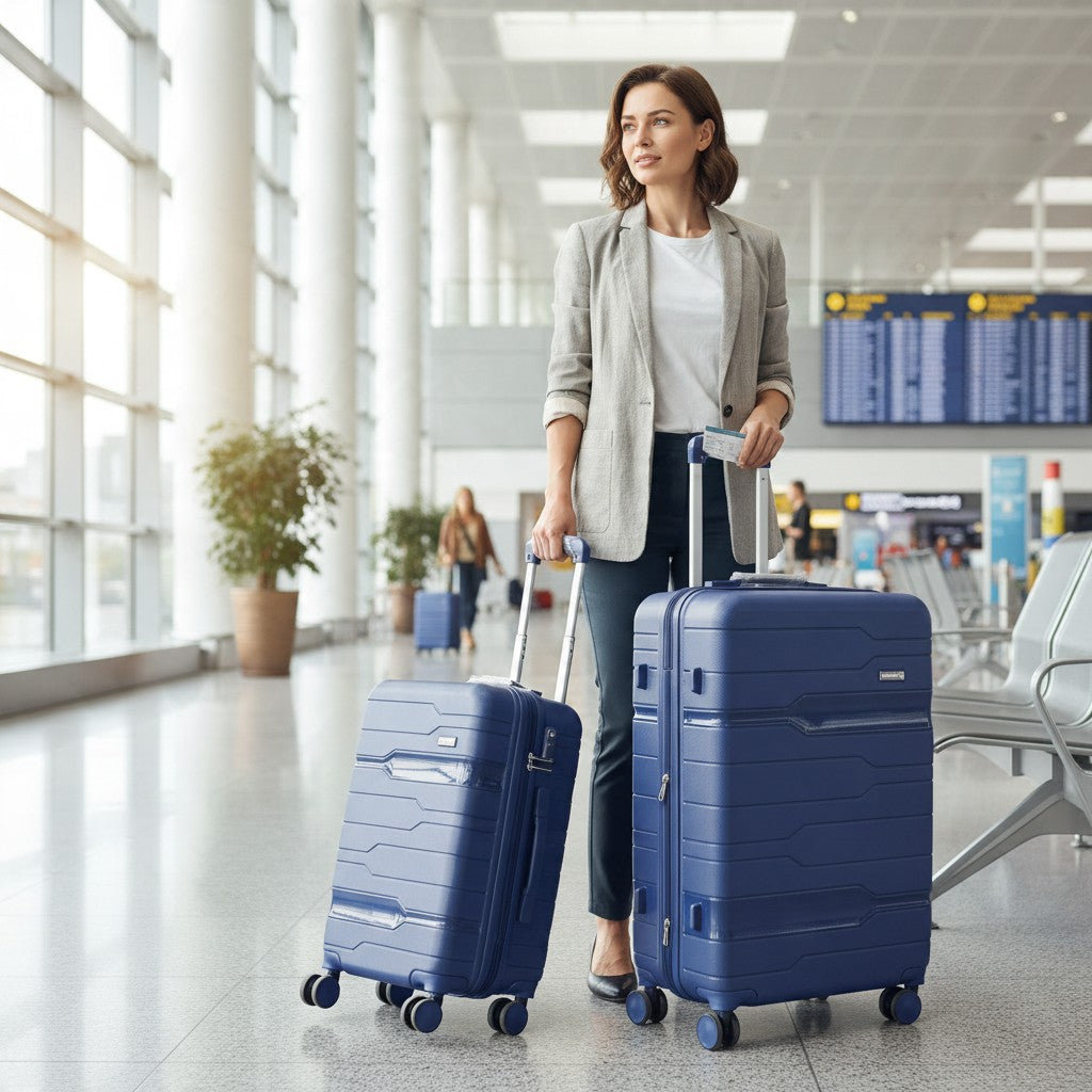 SMTE Satro Gear 4-Piece Polypropylene Unbreakable Suitcase Blue 8 Wheels