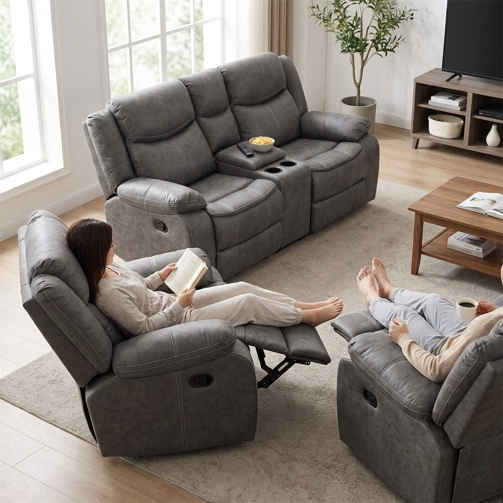 Smte 3 Piece Manual Reclining Living Room Sofa Set Home Cinema Suite CX002