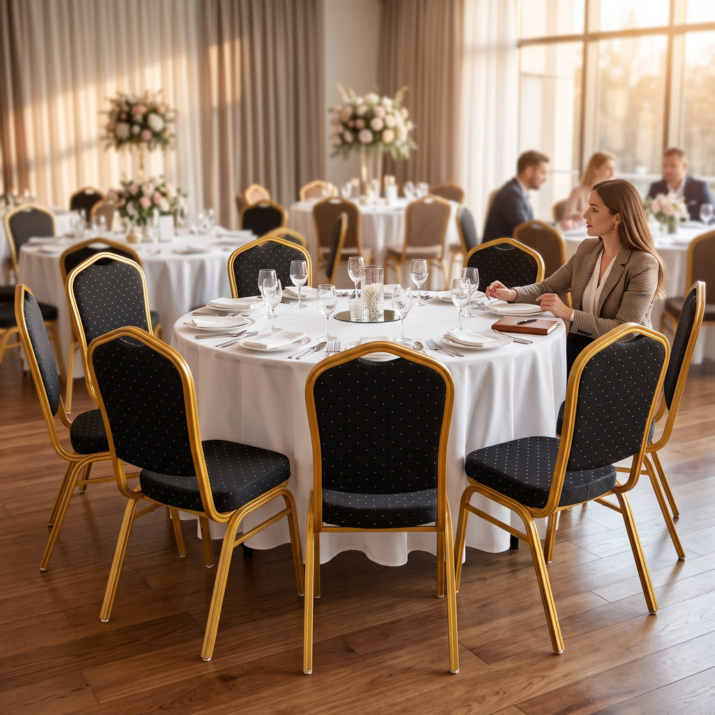 SMTE Classic Crown Back Banquet & Conference Chair (Black Fabric with Gold Frame)