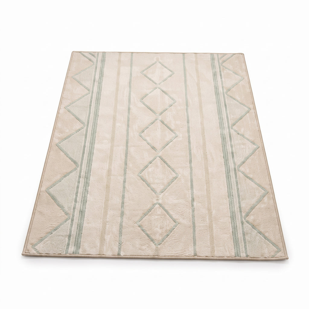 SMTE - Cream Green Geometric Rug 160 x 230 cm Floor Carpet