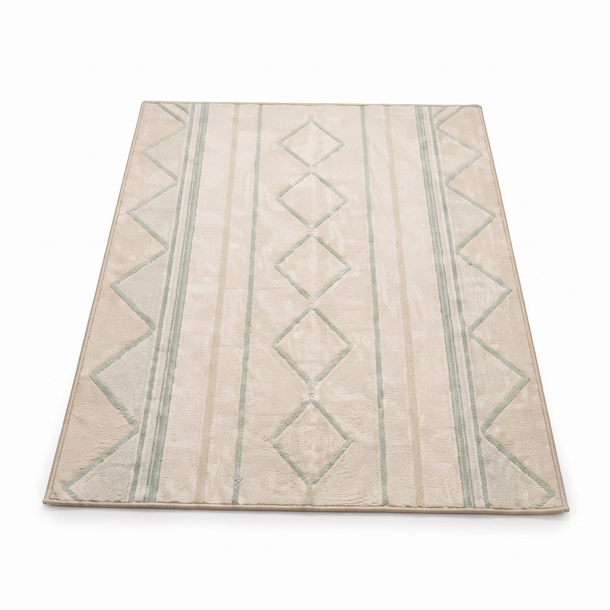 SMTE - Cream Green Geometric Rug 160 x 230 cm Floor Carpet
