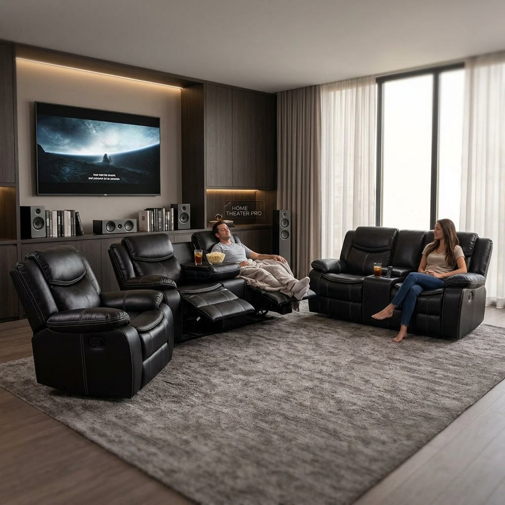 Smte 3-Piece Reclining Living Room Sofa Set – Recliner Armchair, Console Loveseat & Reclining Couch CX002