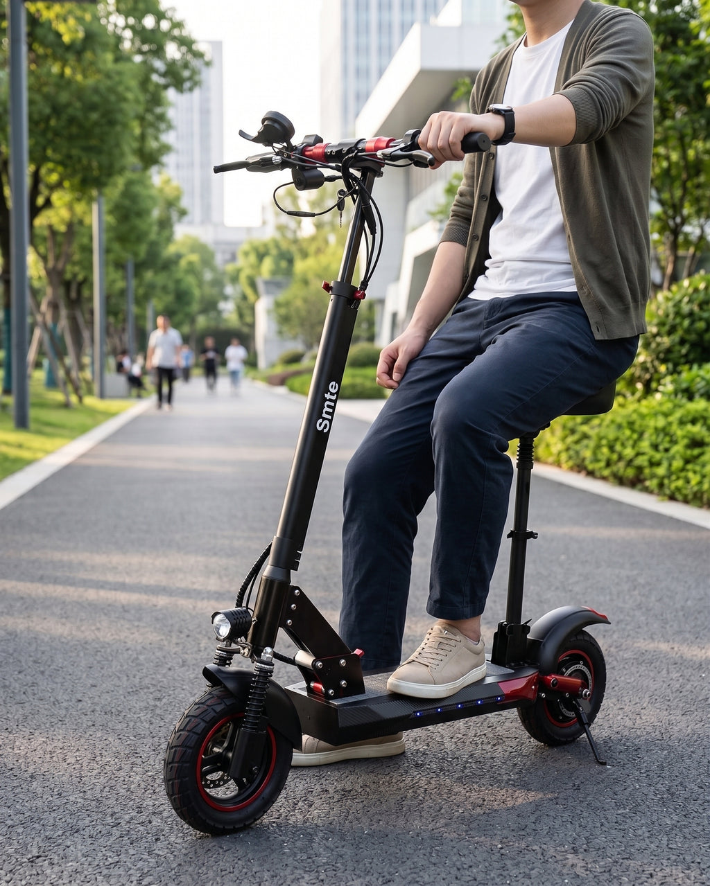 Smte Foldable Electric Scooter with Removable Seat – 52V 28Ah Battery, 50km/h Max Speed, Dual Suspension & 10-Inch Pneumatic Tires