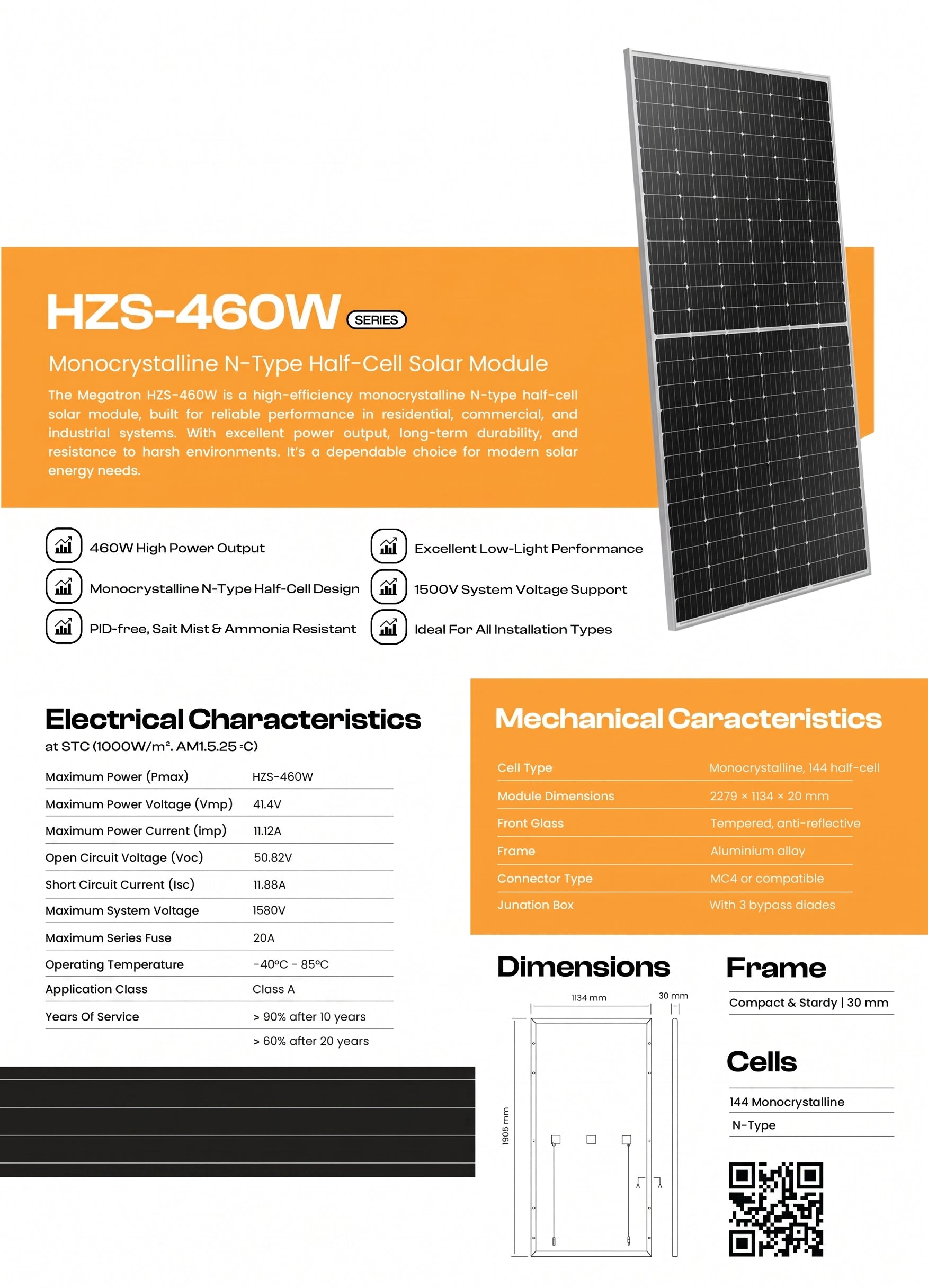 SMTE 460W Monocrystalline N-Type Half-Cell Solar Panel
