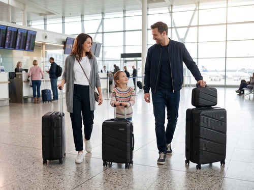 Sastro Gear 4-Piece PP Luggage Set - Black Diagonal Bands