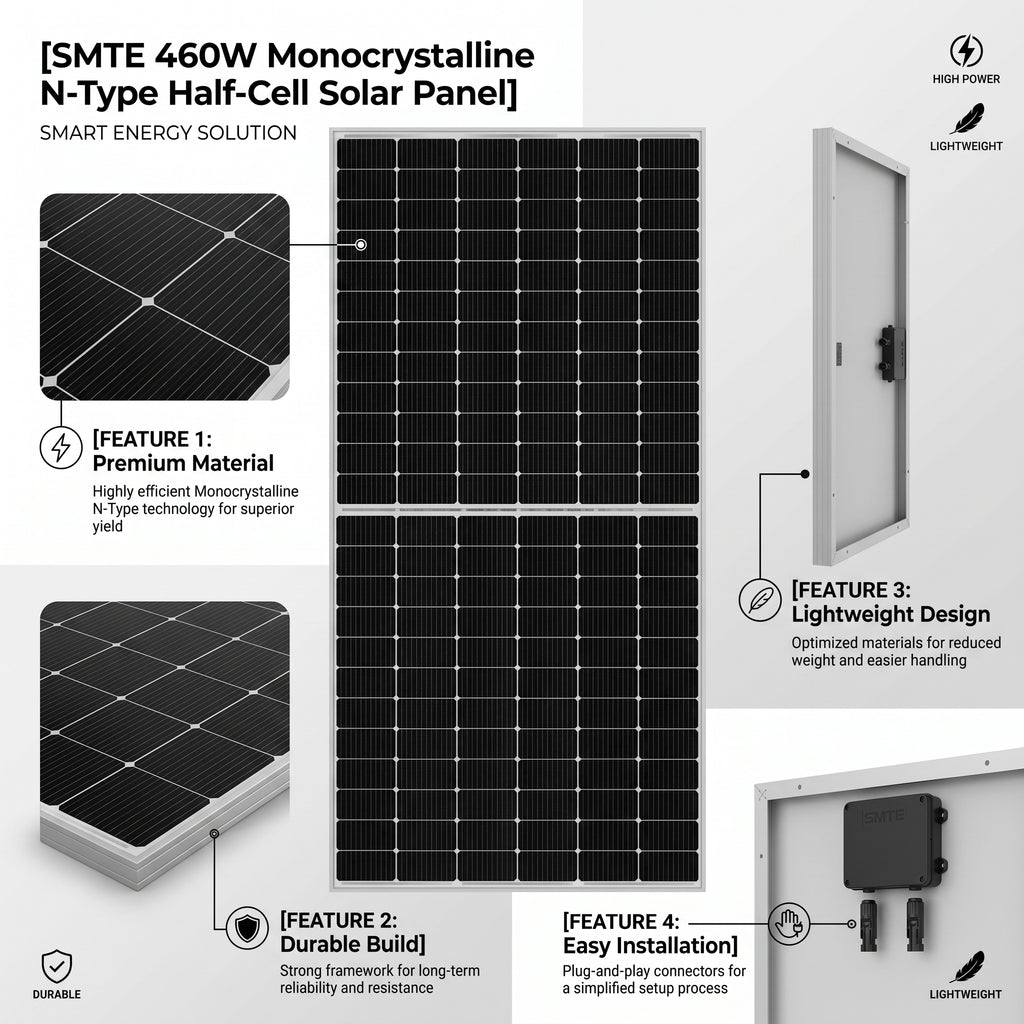 SMTE 460W Monocrystalline N-Type Half-Cell Solar Panel