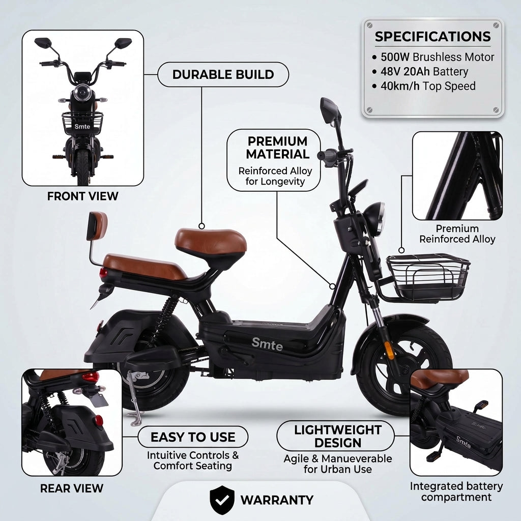Smte Electric Commuter Bike – 500W Brushless Motor, 48V 20Ah Battery, 40km/h Top Speed