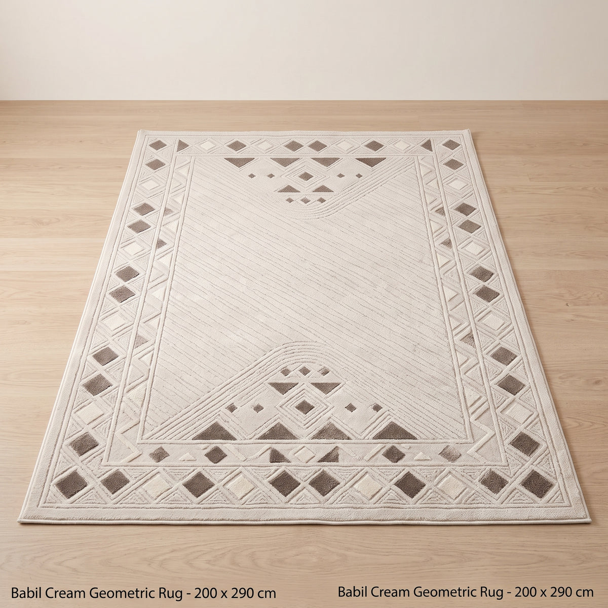 SMTE - Cream Geometric Rug - 200 x 290 cm Modern Area Carpet