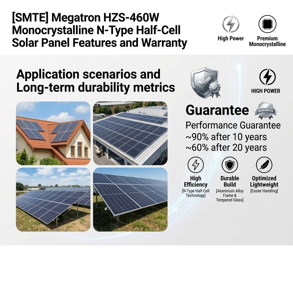 Smte 460W N-Type Monocrystalline Half-Cell Solar Panel (144-Cell, 1500V DC, 30mm Aluminum Frame, MC4 Compatible)