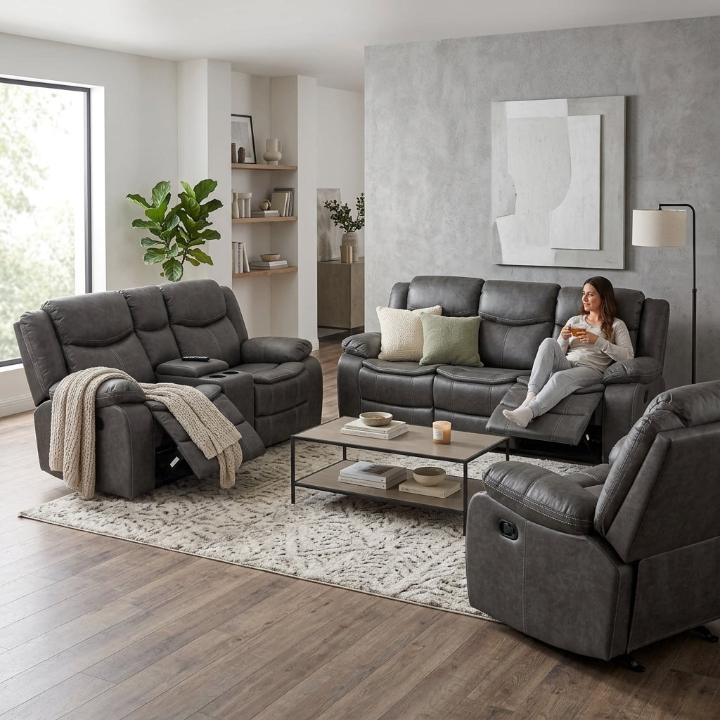 Smte 3 Piece Manual Reclining Living Room Sofa Set Home Cinema Suite CX002