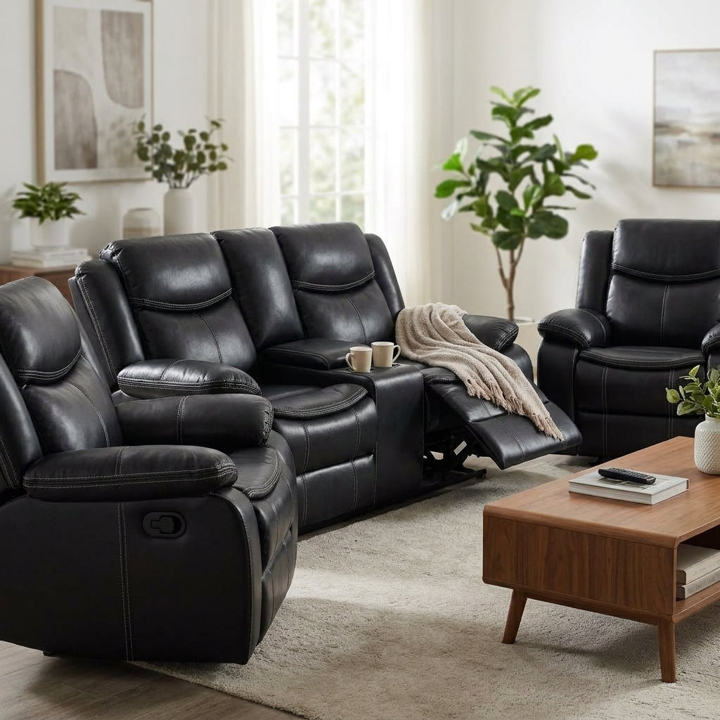 Smte 3-Piece Reclining Living Room Sofa Set – Recliner Armchair, Console Loveseat & Reclining Couch CX002